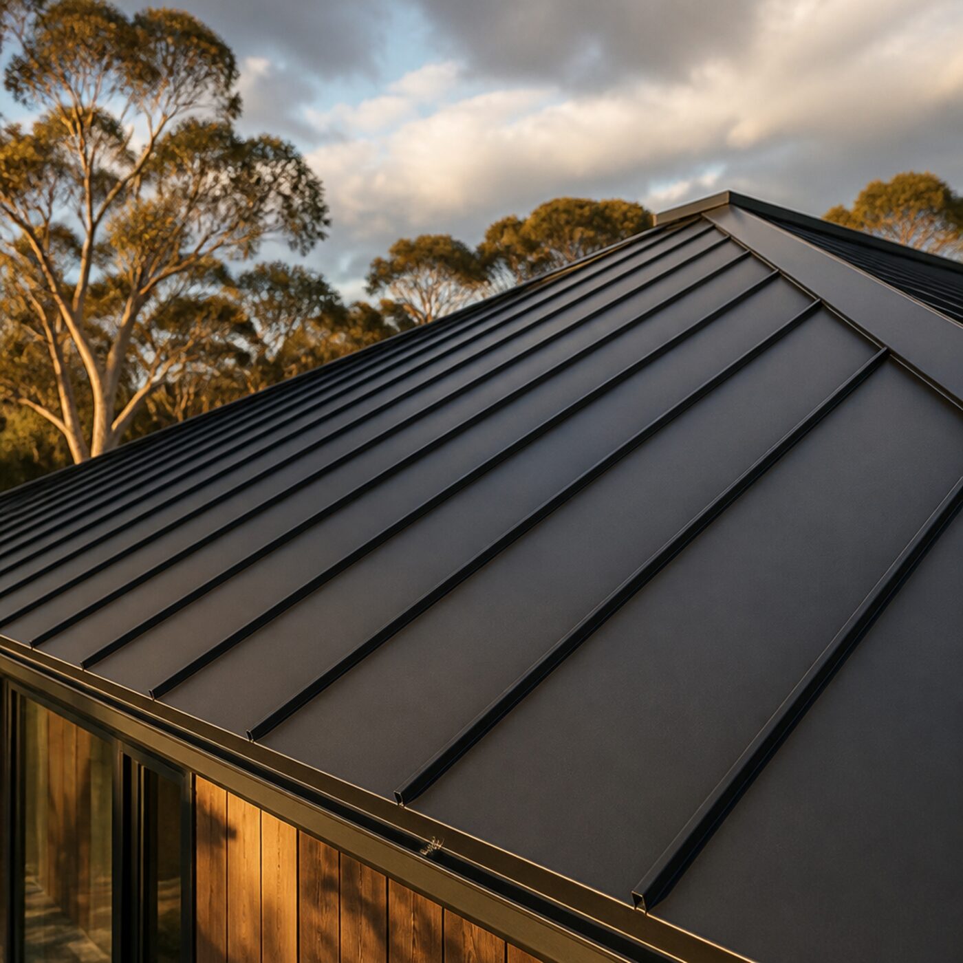New charcoal Colorbond standing-seam metal roof